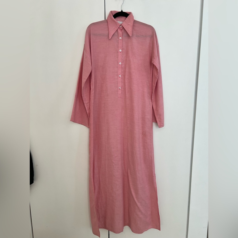VINTAGE Linen Shirt Dress - pink size 10/Medium